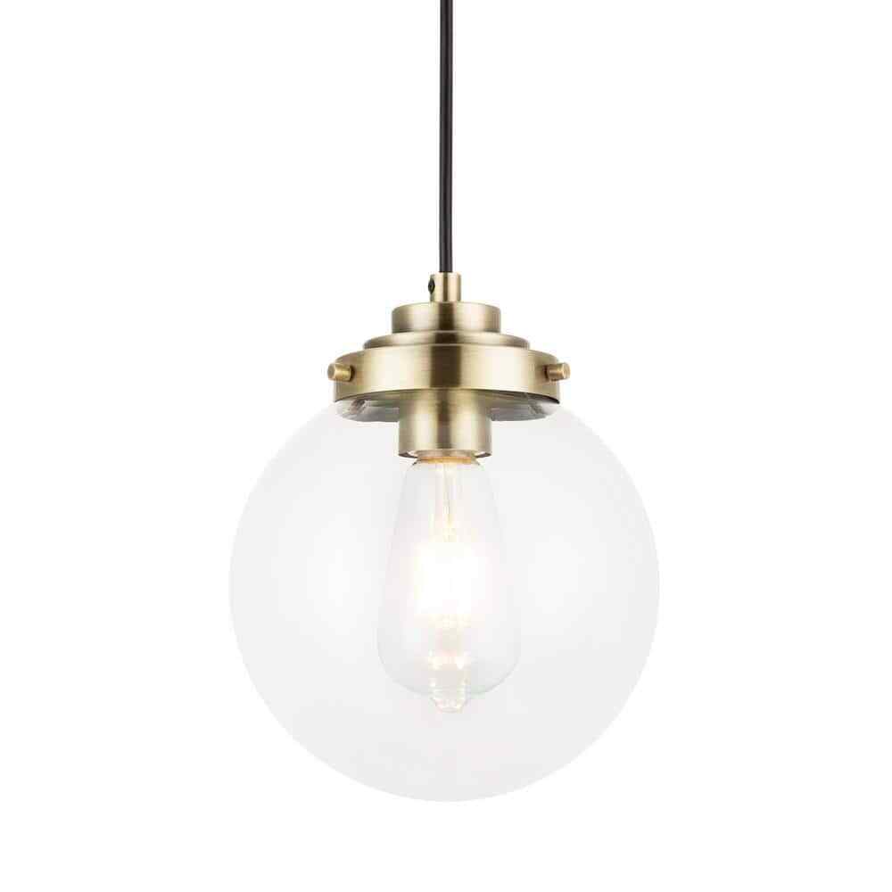 Merra 1-Light Brass Spherical Pendant Light with Globe Glass Shade