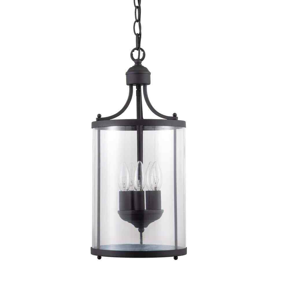 Merra 5-Light Matte Black Pendant Lamp Farmhouse Chandelier with Glass Shade