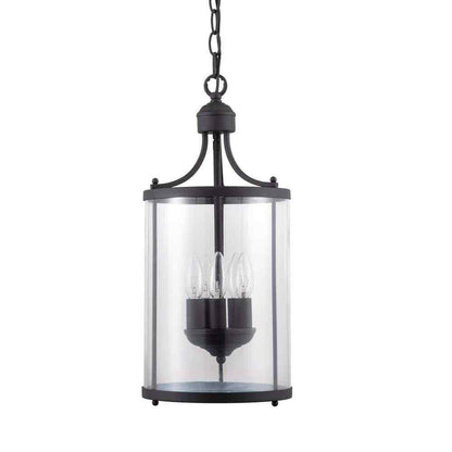 Merra 5-Light Matte Black Pendant Lamp Farmhouse Chandelier with Glass Shade