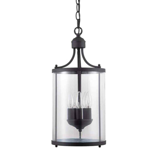 Merra 5-Light Matte Black Pendant Lamp Farmhouse Chandelier with Glass Shade