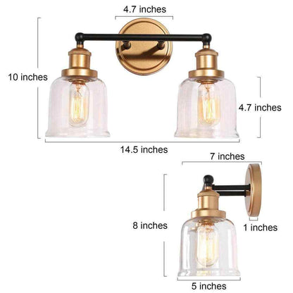 Uolfin Modern Dome Bathroom 2-Light Black and Brass Bell Wall Sconce Light