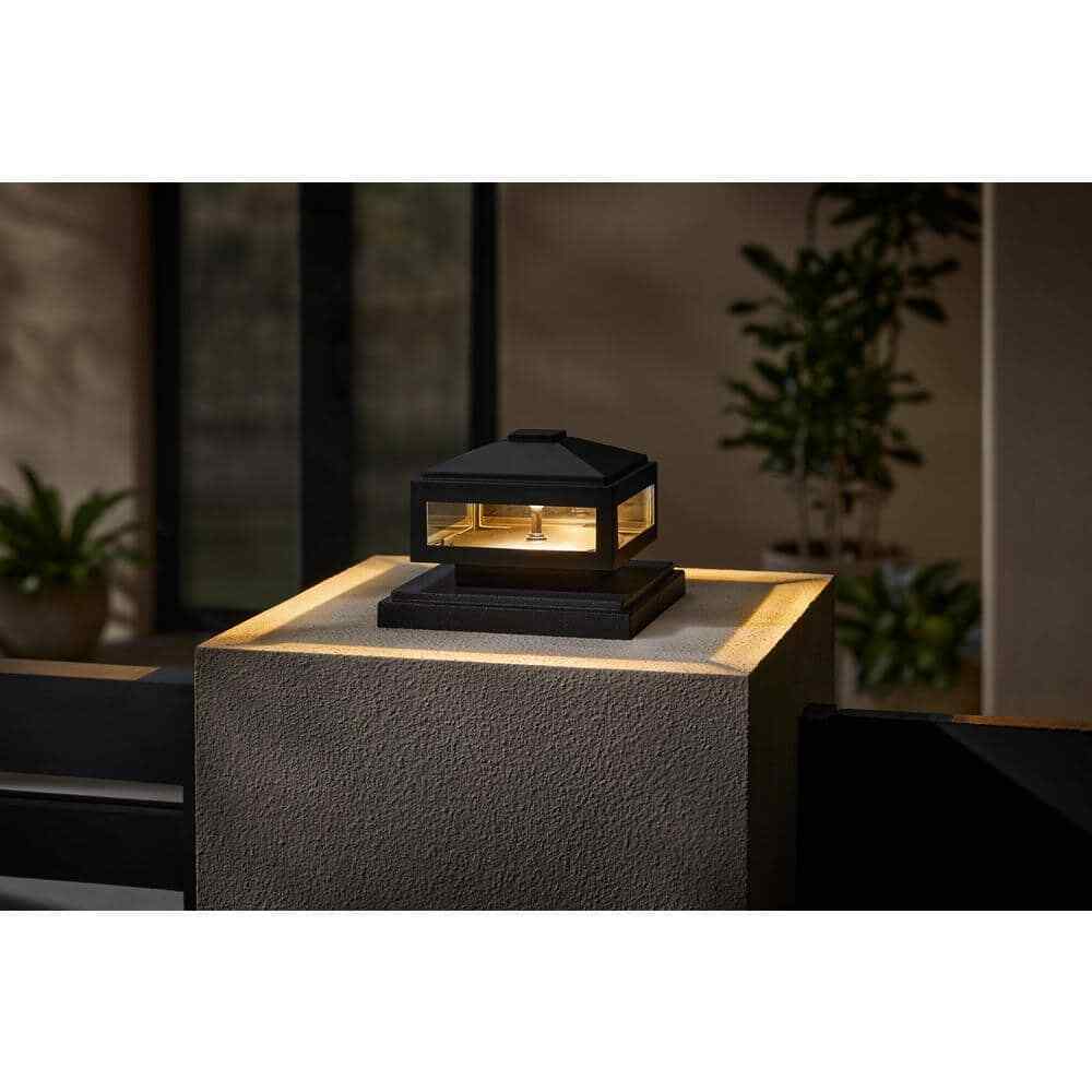 Havenridge 4 in. Low Volt Black LED Aluminum Hardwired Outdoor Pier Mount Light
