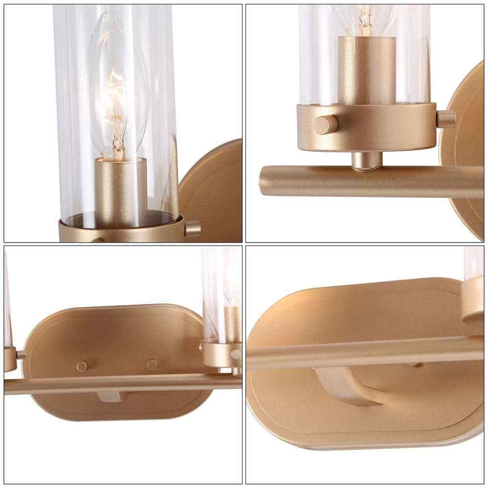 LNC Modern Brass Gold 2-Light Candlestick Vanity Light with Clear Cylinder Shade