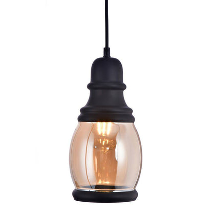 LAZZUR Vaige 13 in. 3-Light Matte Black Pendant with Amber Glass Shade