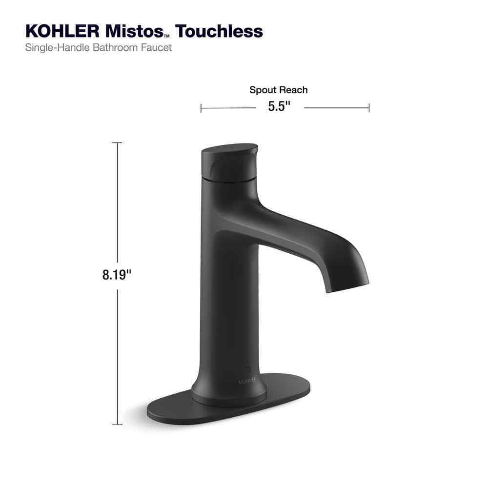 KOHLER Mistos Powered Touchless Single Hole Bathroom Faucet in Matte Black
