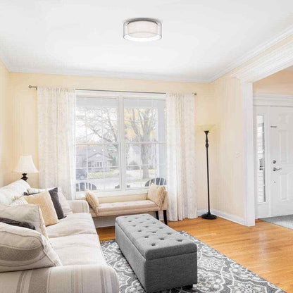 Denning 13 in. Brushed Nickel Smart Voice Controlled RGB LED Flush Mount
