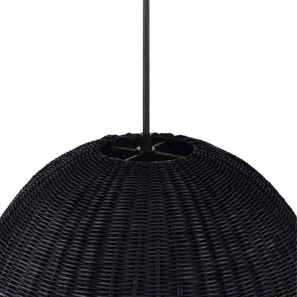 Hampton Bay Highler 1-Light Matte Black Pendant with Matte Black Rattan Shade