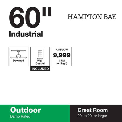 Hampton Bay Industrial 60 in. Indoor/Outdoor Black Ceiling Fan with Wall Control