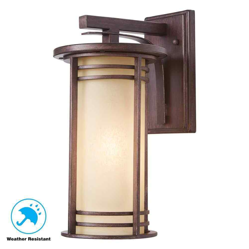 Home Decorators 15 in. 1-Light Bronze Outdoor Wall Lantern Sconce w/ Amber Glass