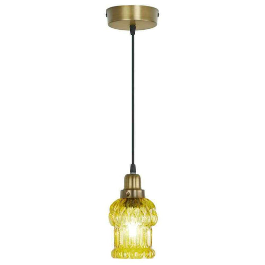 River of Goods Diane 1-Light Gold Textured Shaded Glass Cylinder Pendant Light