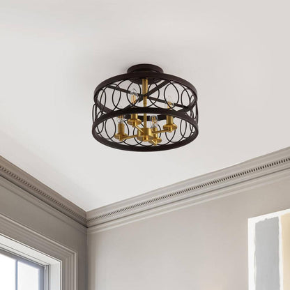 JONATHAN Y Sylvain Oil Rubbed Bronze/Brass Gold Metal LED Semi-Flush Mount