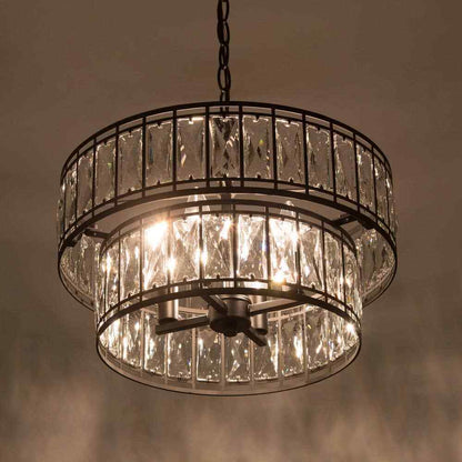 LNC Cristallo Candlestick Chandelier 4-Light Black w/ 2-Tier Clear Crystal Shade