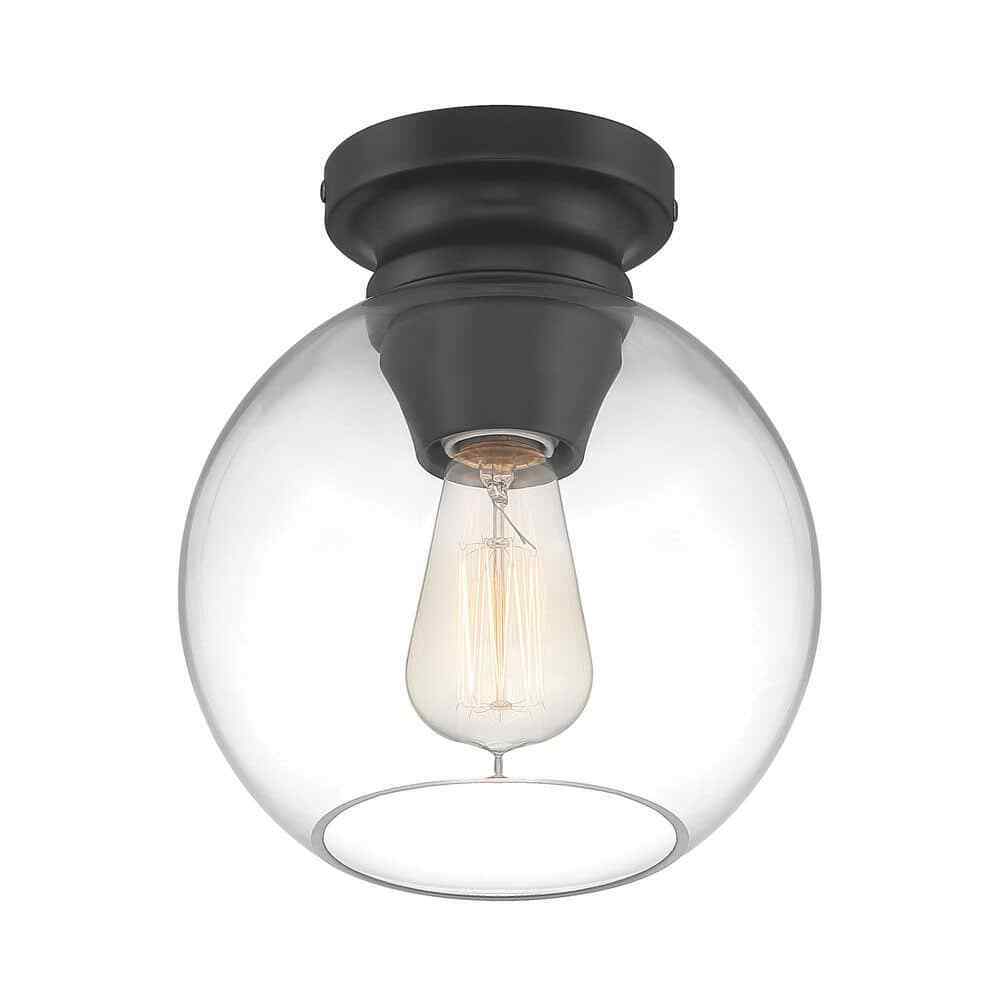 Home Decorators Evelyn 8 in Matte Black Flush Mount Ceiling Light w/ Clear Glass