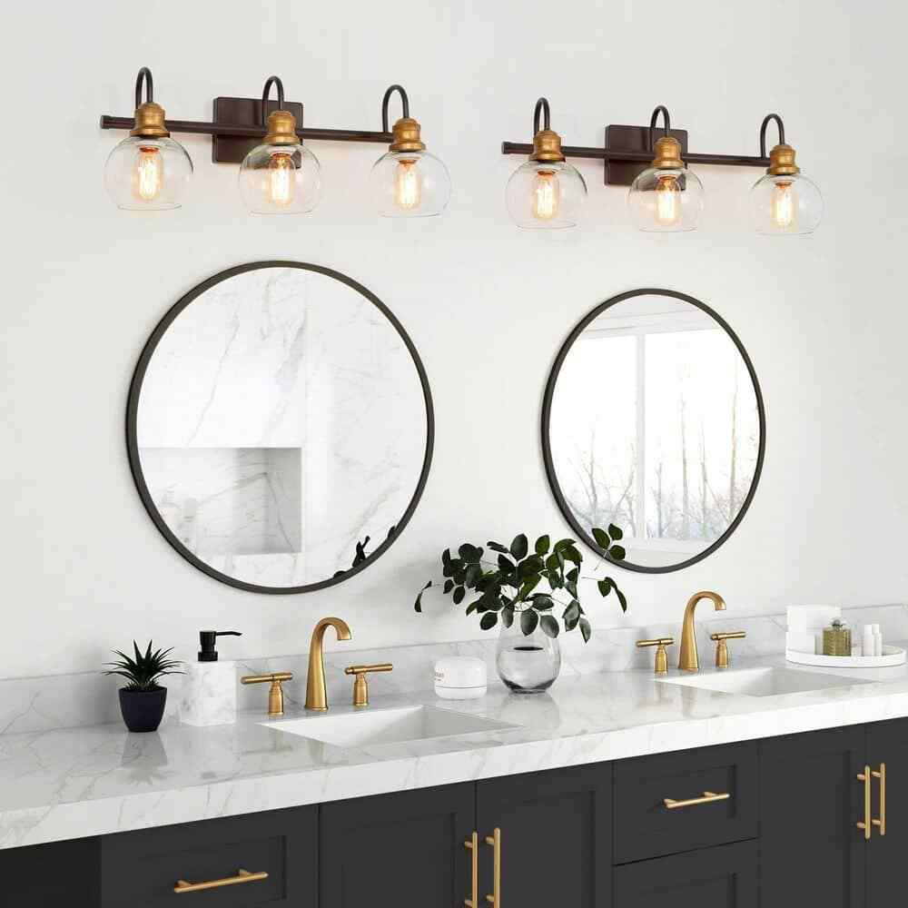 LNC 22 in. 3-Light Modern Aged Brass and Black Bathroom Vanity Light
