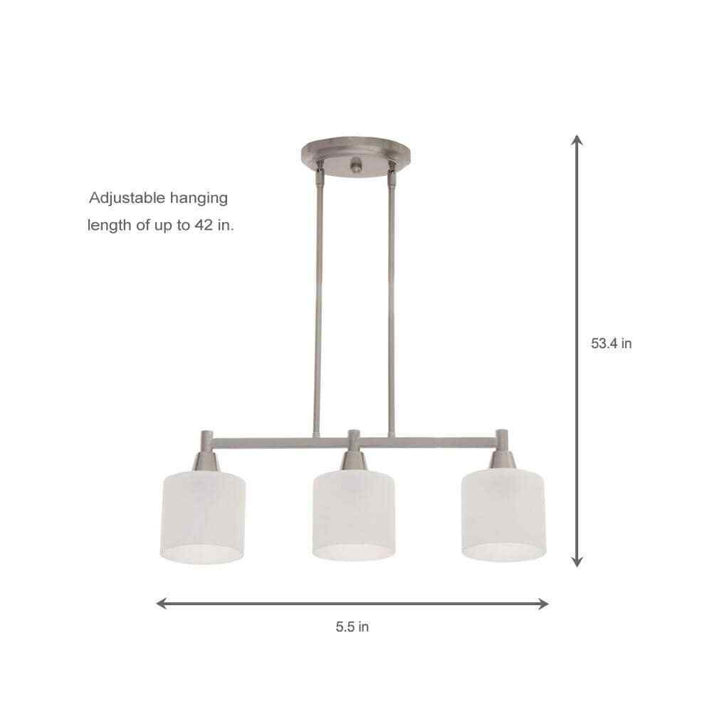 Hampton Bay Oron 3-Light Brushed Steel Island Light with White Glass Shades