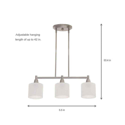 Hampton Bay Oron 3-Light Brushed Steel Island Light with White Glass Shades