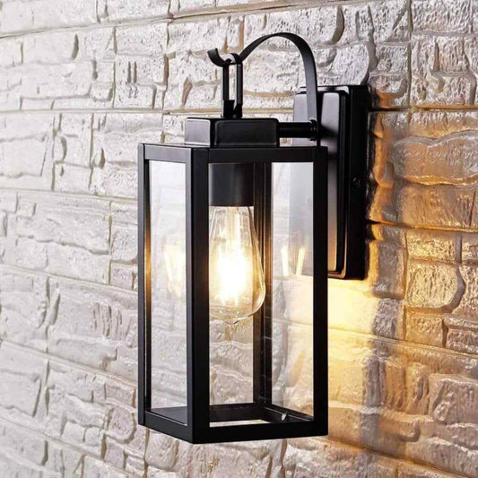 Hukoro Martin 1-Light Matte Black Outdoor Wall Lantern Sconce with Clear Glass