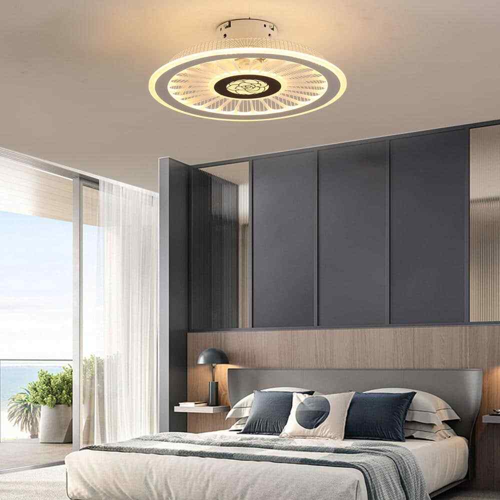 OUKANING 18 in White Modern Simple Style Indoor LED Semi Flush Mount Ceiling Fan