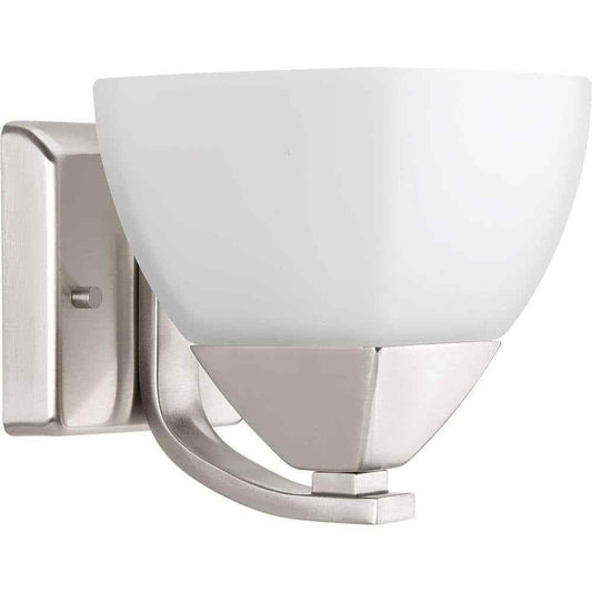 Progress Lighting Brushed Nickel Etched White Glass Modern Bath Vanity Light