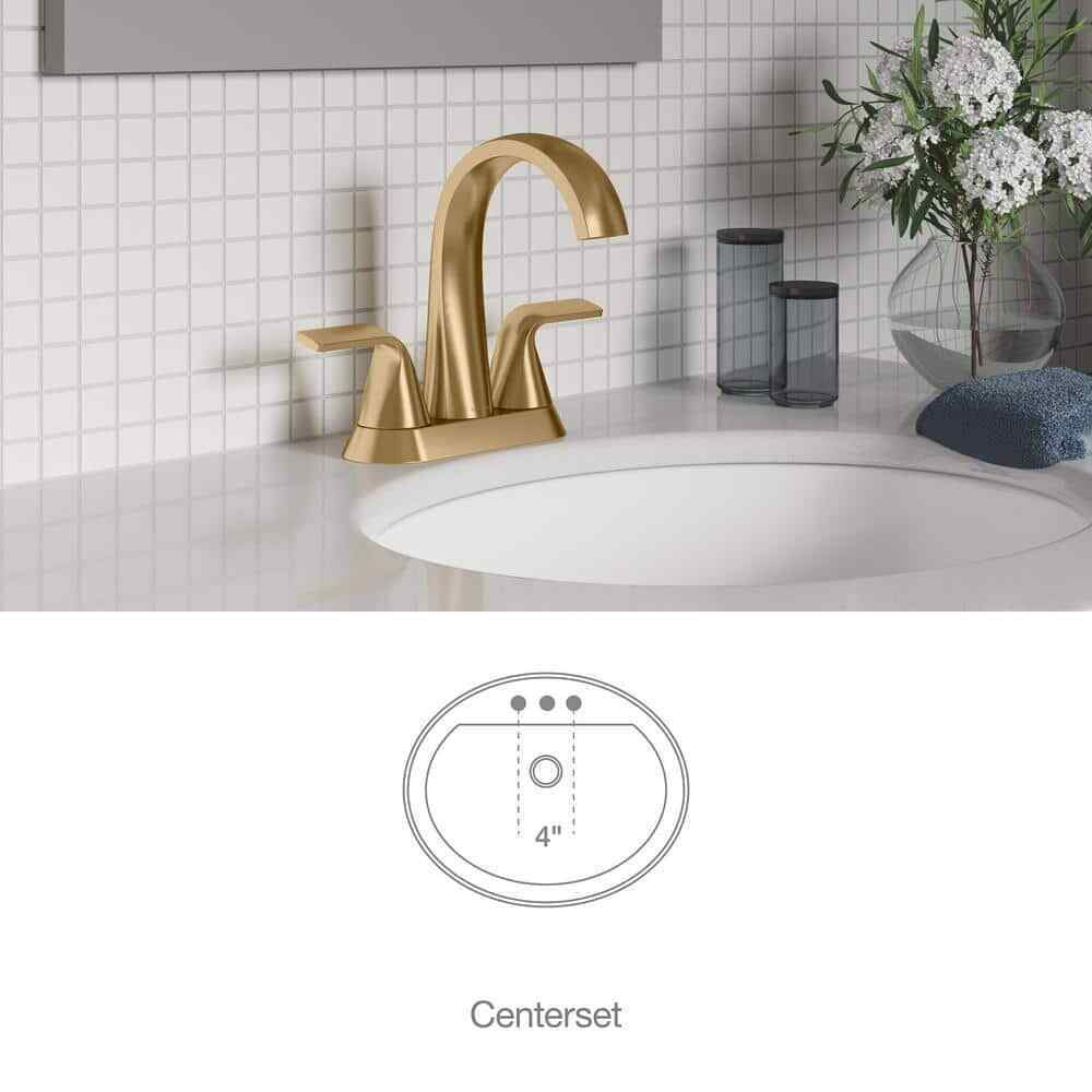 KOHLER Cursiva 4 in. Centerset Double Handle Bathroom Faucet in Vibrant Brass