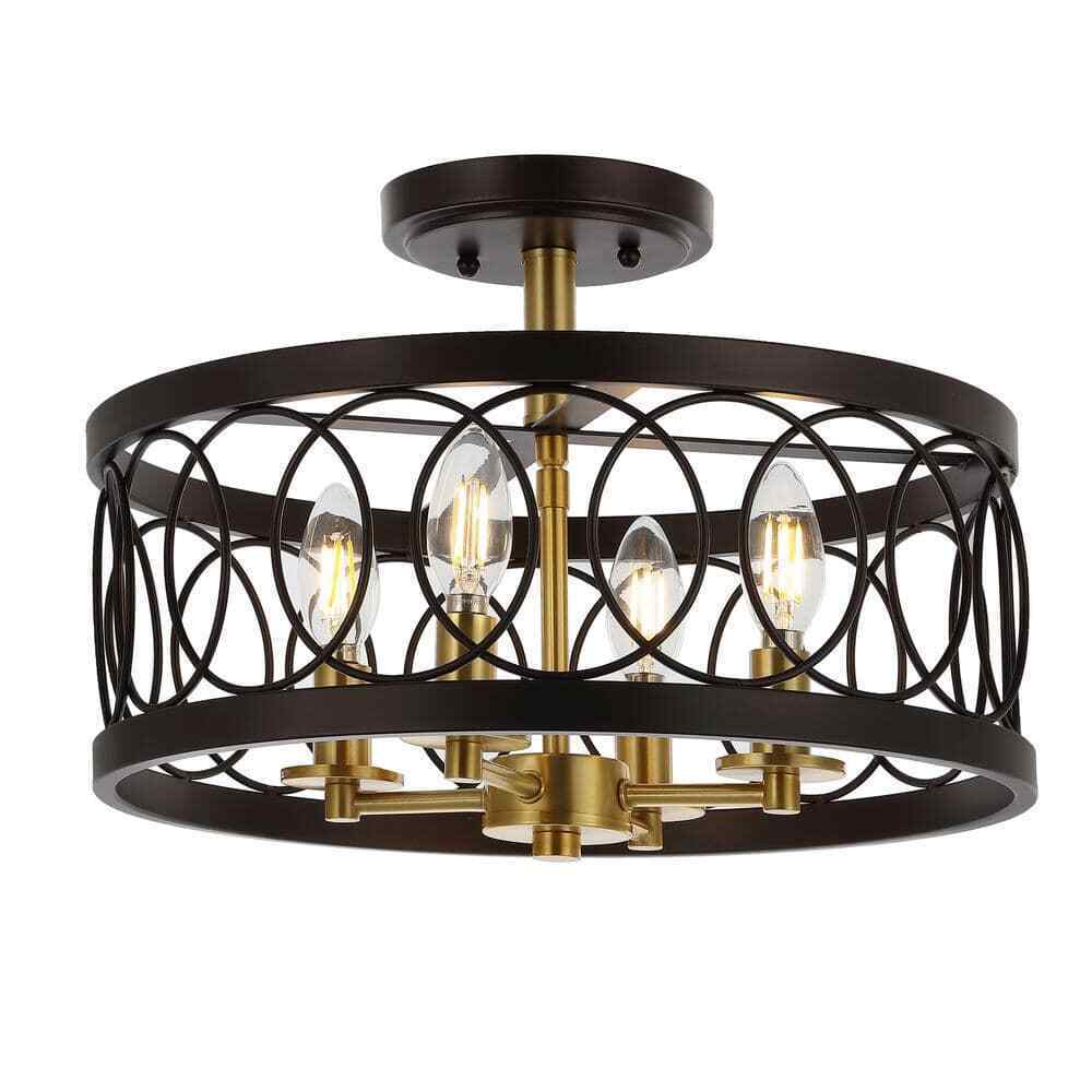 JONATHAN Y Sylvain Oil Rubbed Bronze/Brass Gold Metal LED Semi-Flush Mount