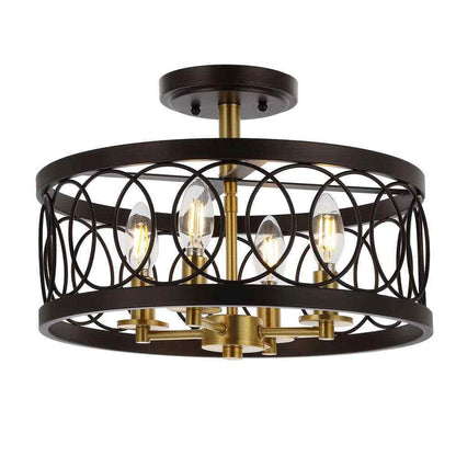 JONATHAN Y Sylvain Oil Rubbed Bronze/Brass Gold Metal LED Semi-Flush Mount