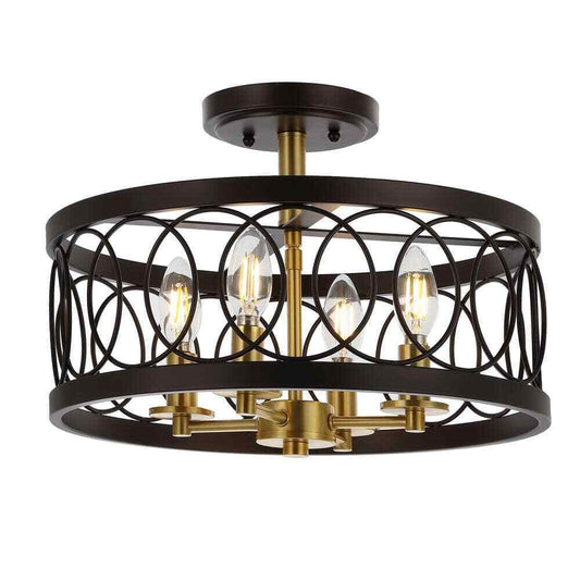 JONATHAN Y Sylvain Oil Rubbed Bronze/Brass Gold Metal LED Semi-Flush Mount