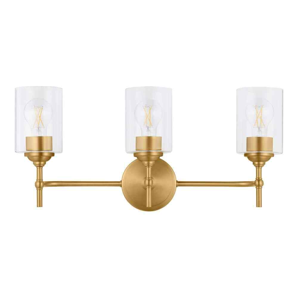 Home Decorators Ayelen 3-Light Matte Brass Modern Bathroom Vanity Light