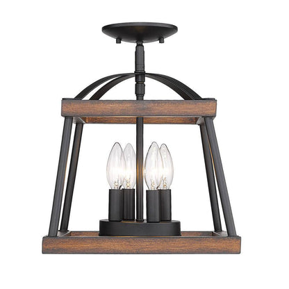 Golden Lighting Teagan 12.125 in. 3-Light Natural Black Semi-Flush Mount