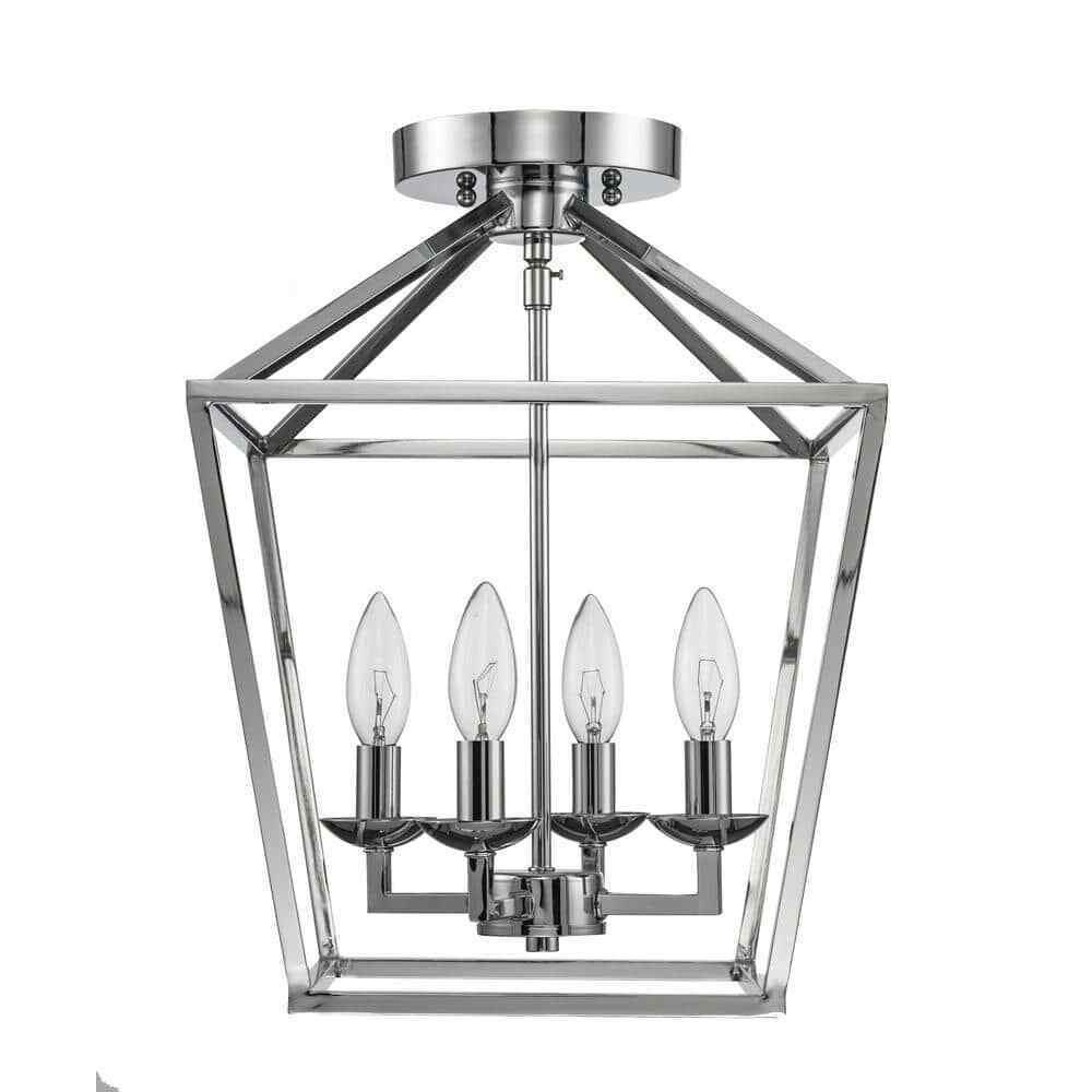 Home Decorators Weyburn 16.5 in 4-Light Polished Chrome Lantern Semi-Flush Mount