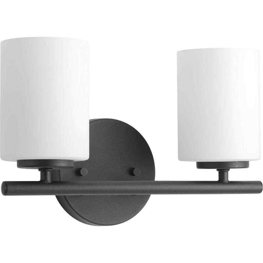 Progress Lighting Replay 2-Light Textured Black Etched Glass Bath Vanity Light