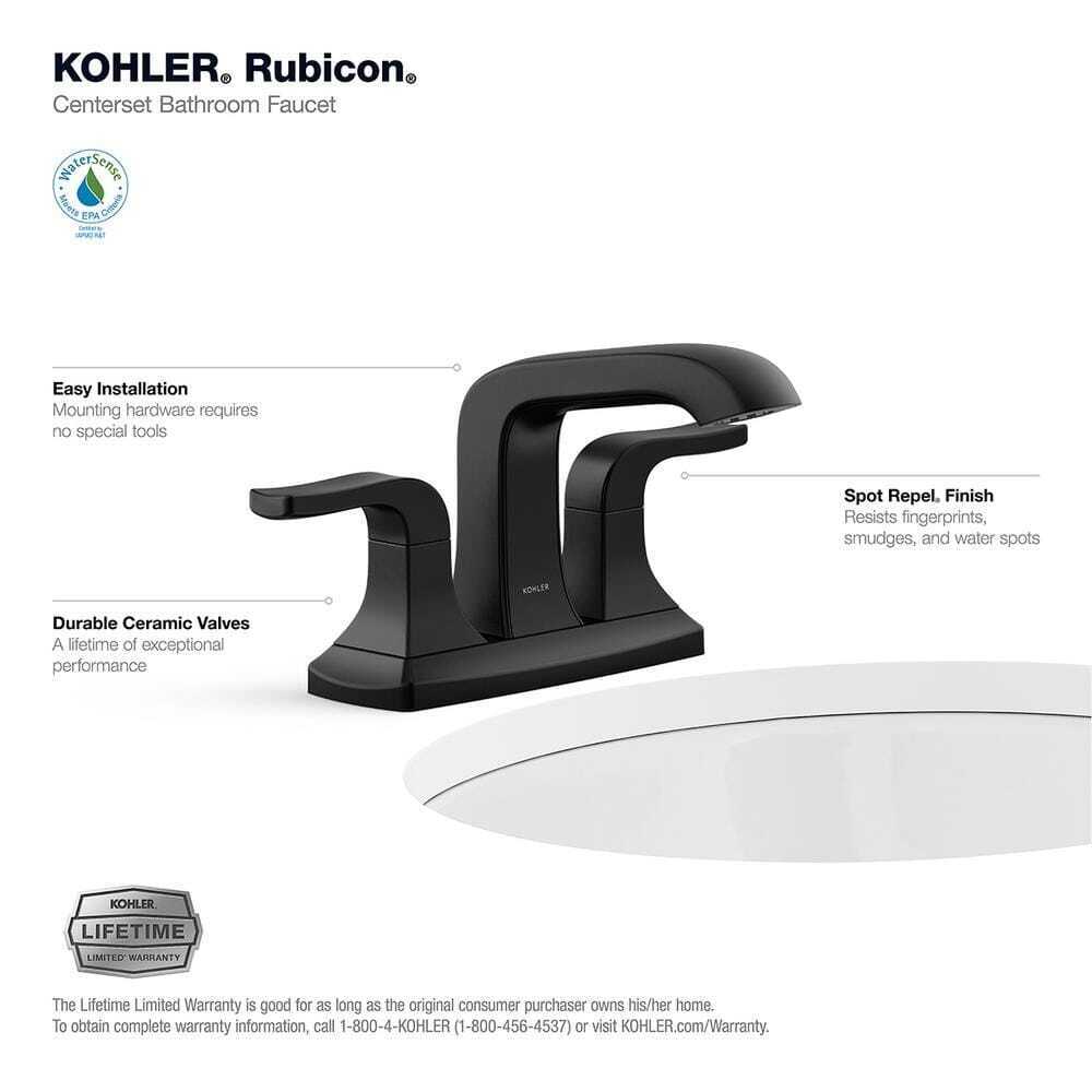 KOHLER Rubicon 4 in. Centerset Double Handle Bathroom Faucet in Matte Black