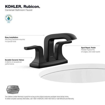 KOHLER Rubicon 4 in. Centerset Double Handle Bathroom Faucet in Matte Black
