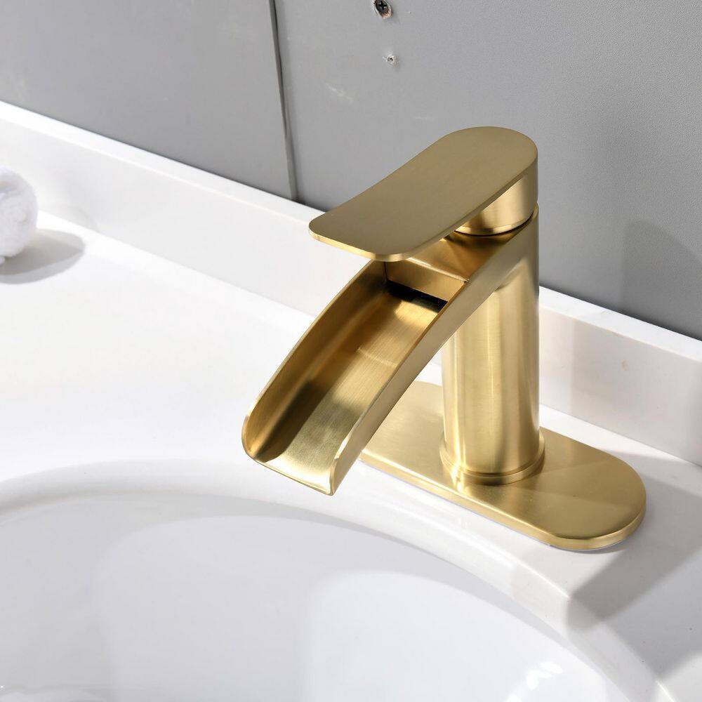 Phiestina Single Handle Waterfall Faucet for Bathroom Sink, Brushed Gold Finish