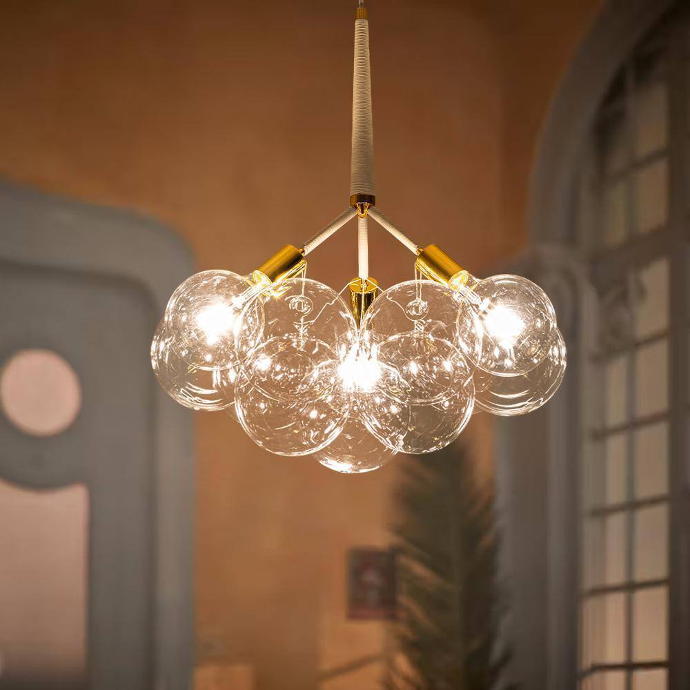 RRTYO Mateo 19.7 in. 3-light White Glam Cluster Globe Glass Bubble Chandelier