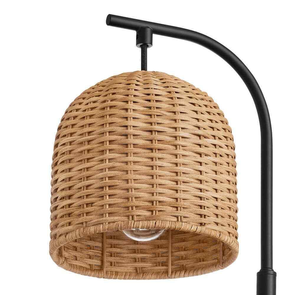 Hampton Bay Piping 24 in. Matte Black Table Lamp with Rattan Shade RS2203120T