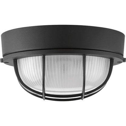 Progress Lighting Bulkheads 1-Light Black Flush Mount w/ Etched Ribbed Glass Len