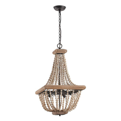 Parrot Uncle Regas 4-Light Farmhouse Weathered Wood Bead Candle Style Chandelier