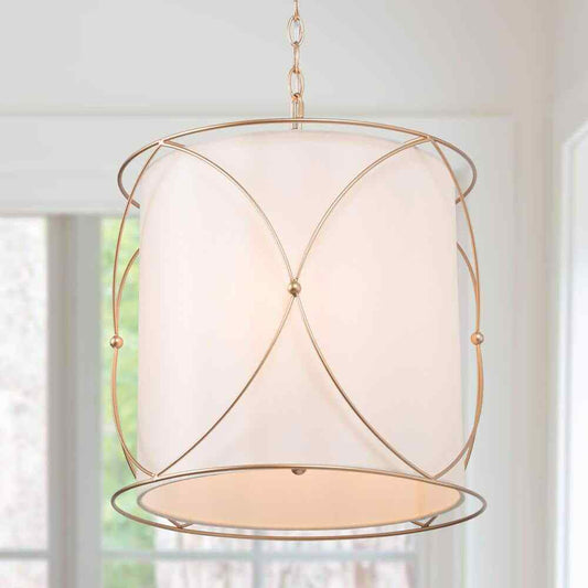 Uolfin Gold Drum Chandelier 3-Light Modern Champagne Gold Island Pendant Light