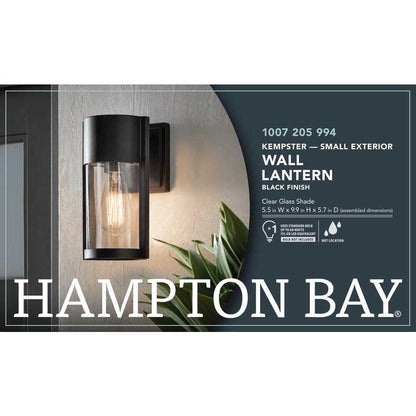 Hampton Bay Kempster 9.92 in. Modern Matte Black Outdoor Wall Cylinder Light