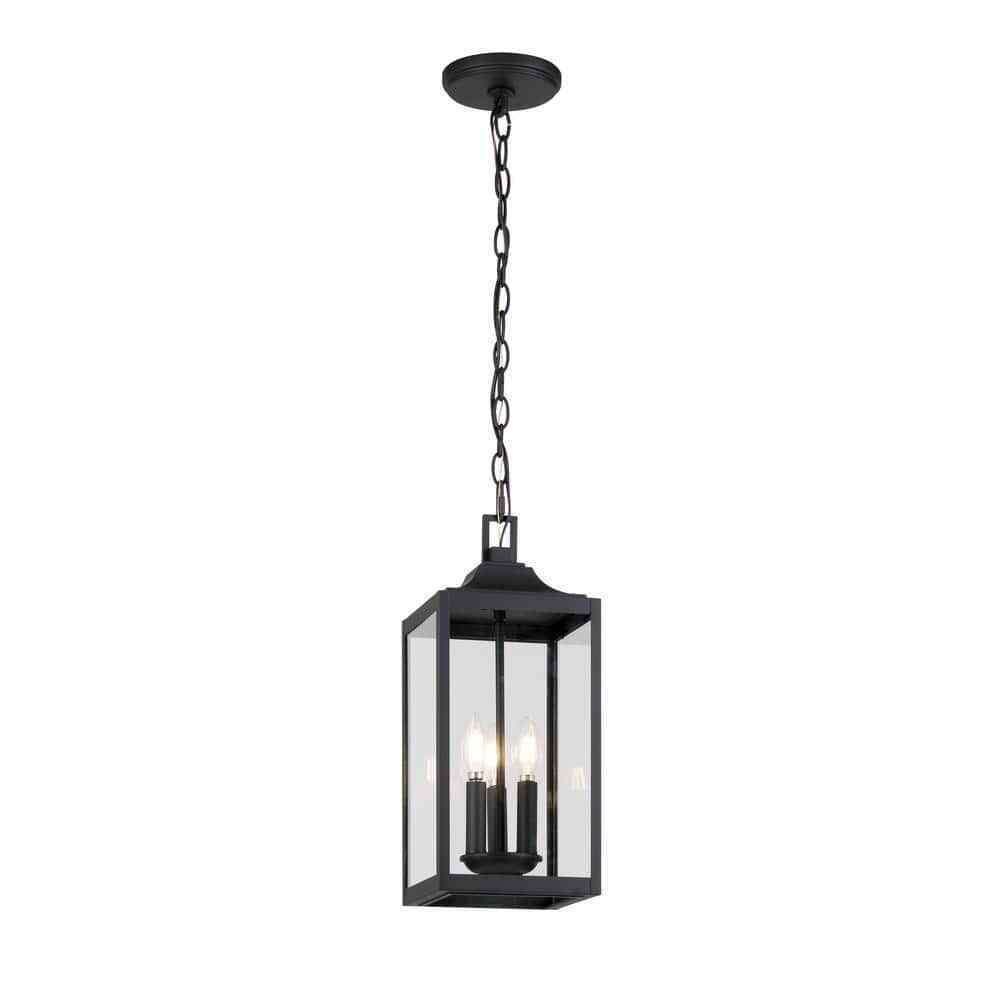 Home Decorators Havenridge 3-Light Matte Black Outdoor Hanging Pendant Light