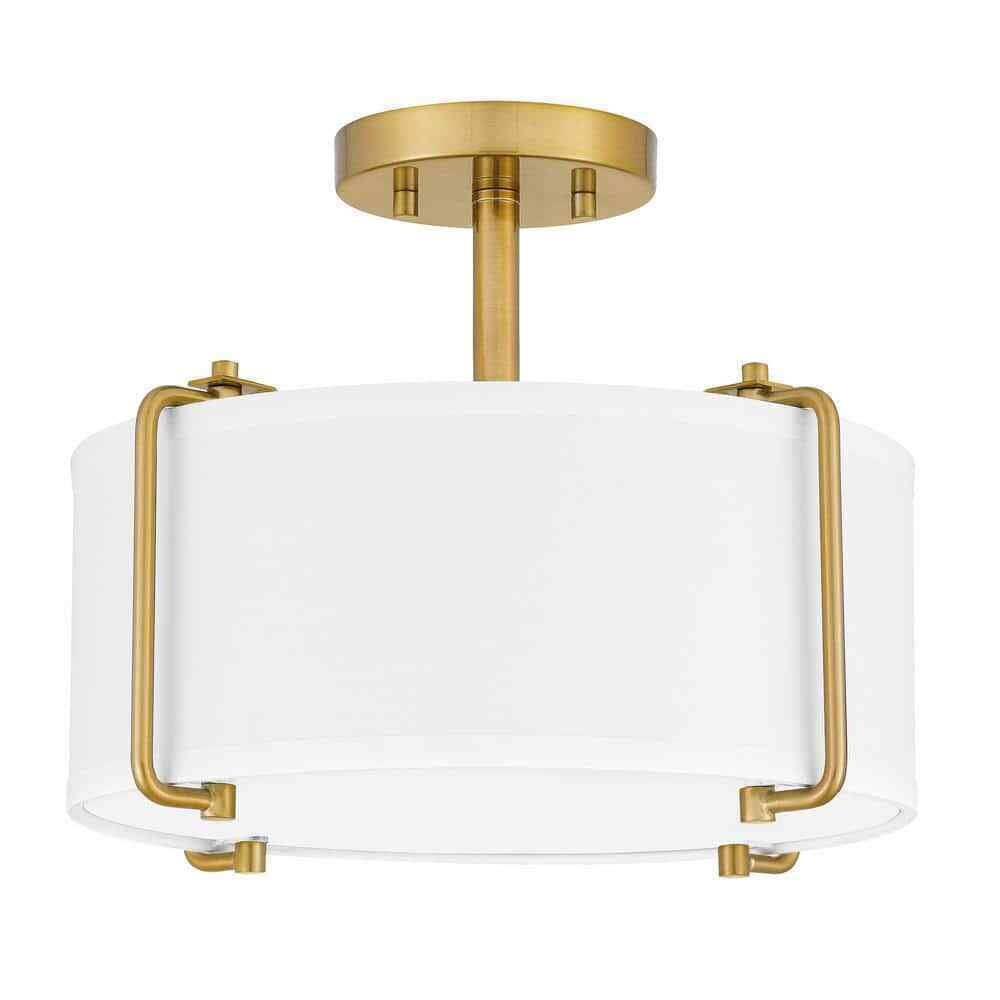 Home Decorators Brookley Brushed Gold Semi-Flush Mount w/ White Fabric Shade