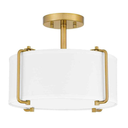 Home Decorators Brookley Brushed Gold Semi-Flush Mount w/ White Fabric Shade