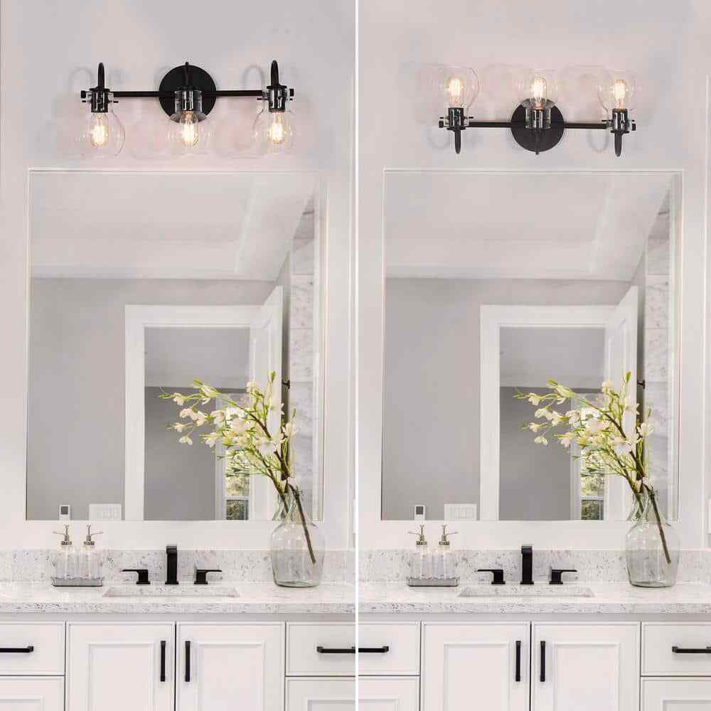 LNC 22 in. 3-Light Modern Black Bathroom Vanity Light w/Clear Glass Globe Shades
