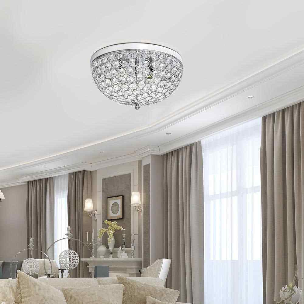 Elegant Designs Elipse 13 in. 2-Light Chrome and Crystal Flush Mount FM1000-CHR