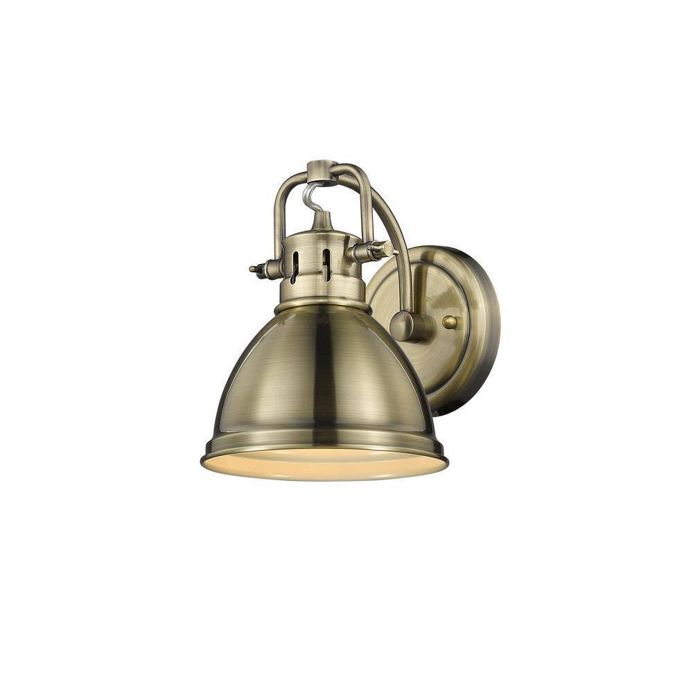 Golden Lighting Duncan AB 1-Light Aged Brass Bath Light with Aged Brass Shade