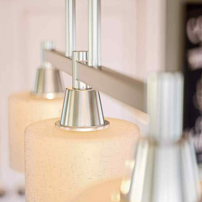 Hampton Bay Oron 3-Light Brushed Steel Island Light with White Glass Shades
