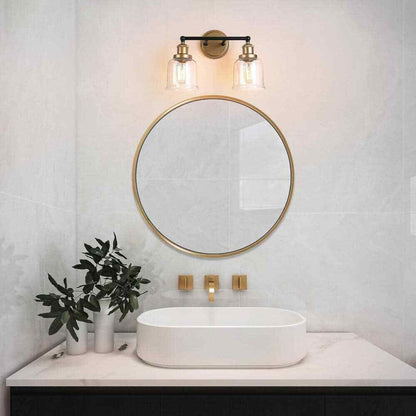 Uolfin Modern Dome Bathroom 2-Light Black and Brass Bell Wall Sconce Light