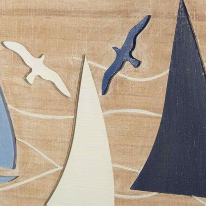 Litton Lane Wood Brown Sail Boat and Seagull Wall Decor Art Picture