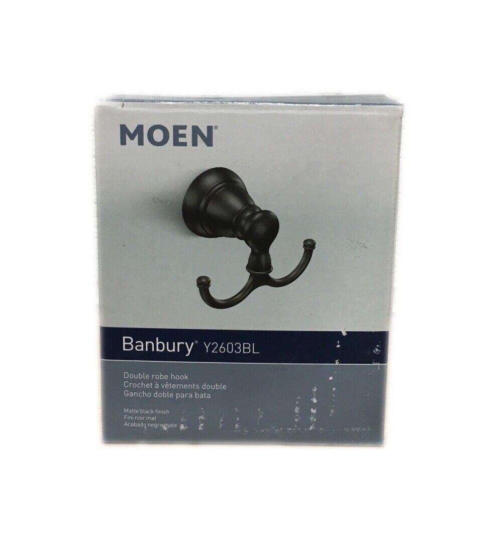 MOEN Banbury Round Bathroom Double Robe Hook in Matte Black Y2603BL